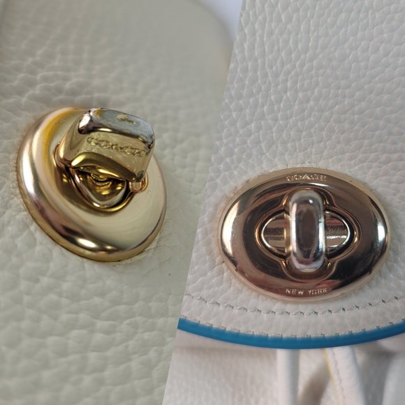 Coach Mini Turnlock Backpack White Leather With Colorblock Edge - Picture 12 of 13